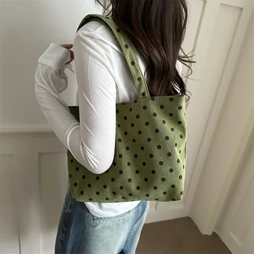Shoulder Bag New Four Seasons Korean Lazy Style Cute Polka Dot Canvas Commuting Large Capacity Tote Bag