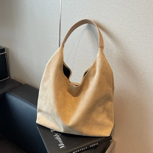 Vintage Large Capacity American Casual Simple Solid Color Underarm Shoulder Bag, New Fashion Office Commuting Women Handbag Autu