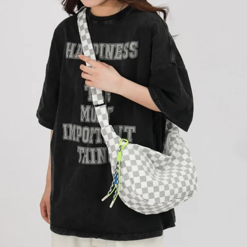 Women's Casual Canvas Hobo Bag Large Capacity Quilted Crossbody Bag Fashion Daily Shoulder Handbag